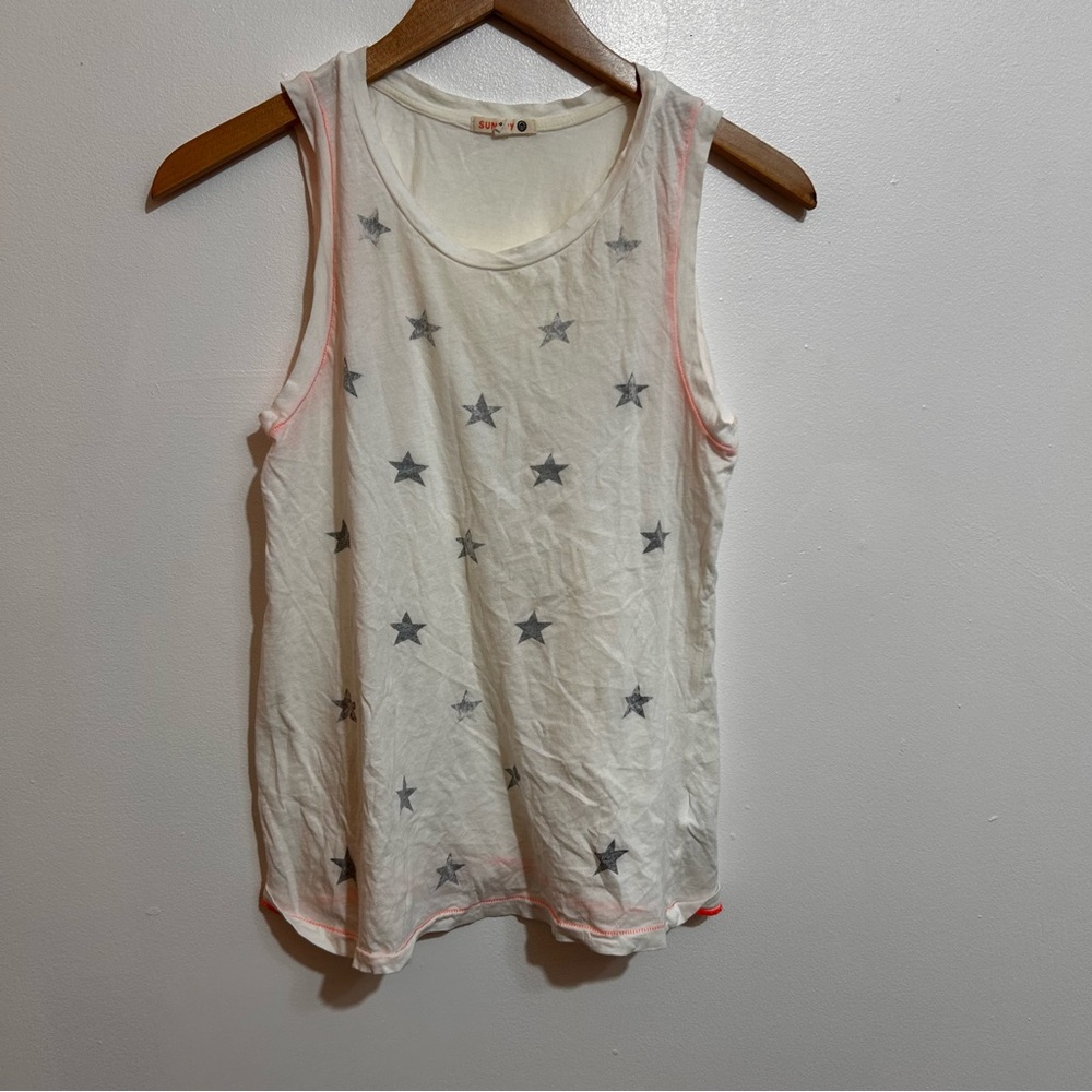 Star-Patterned White Tank Top